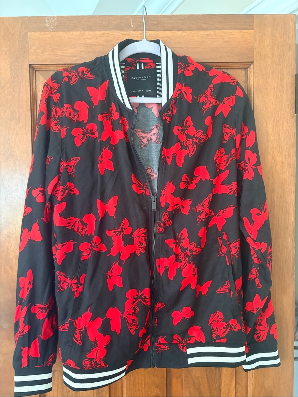 Cactus Man Black & Red Butterfly-Print Bomber Jacket